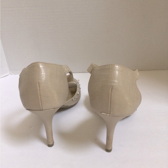 New York Transit womens 8M open peep toe T strap pearls and sequins pumps shoes - Picture 5 of 7